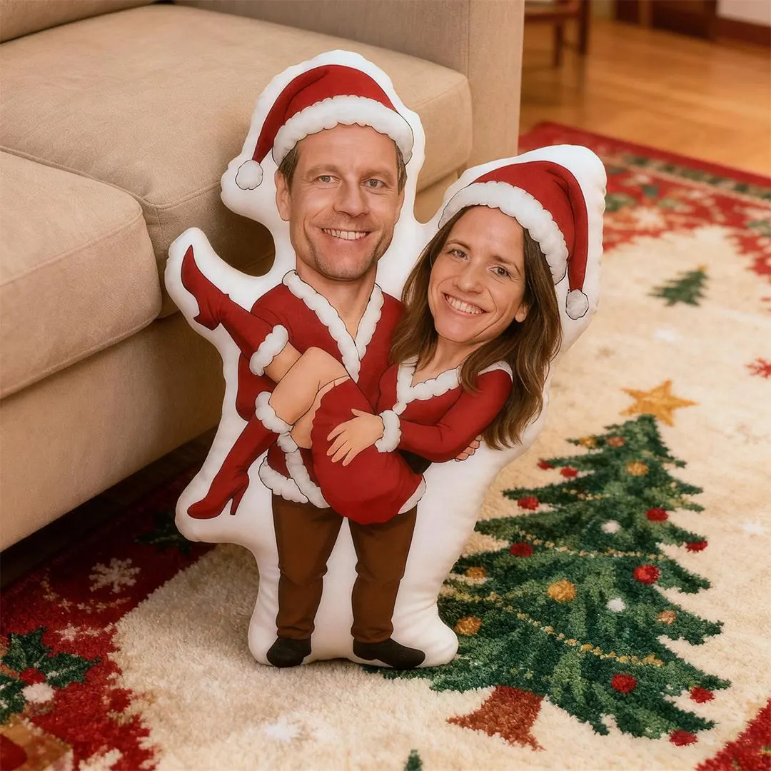 Coussin De Noël Personnalisé Pour Couple, Coussin Visage Personnalisé, Coussin De Corps Amusant Avec Lutin Et Père Noël, Cadeau De Noël Pour Lui Et Elle, Décoration De Noël - MiniMe Pillow