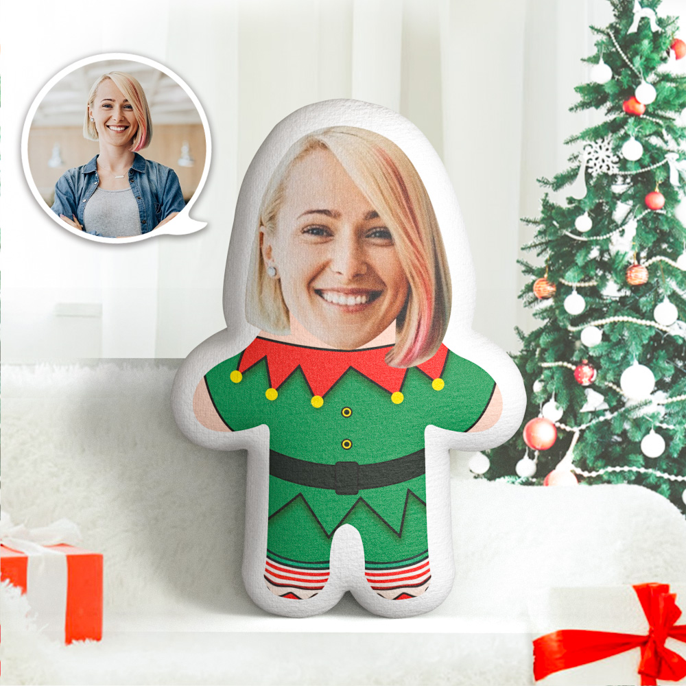 Oreiller Photo Personnalisé Pour Visage, Oreiller Elfe De Noël Minime, Cadeaux De Noël Pour Petite Amie - MiniMe Pillow