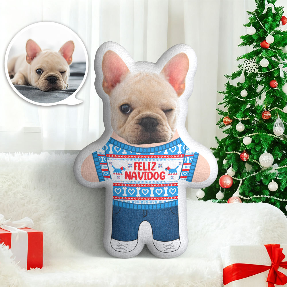 Coussin Photo Personnalisé Feliz Navidog Minime Coussin Cadeau De Noël - MiniMe Pillow