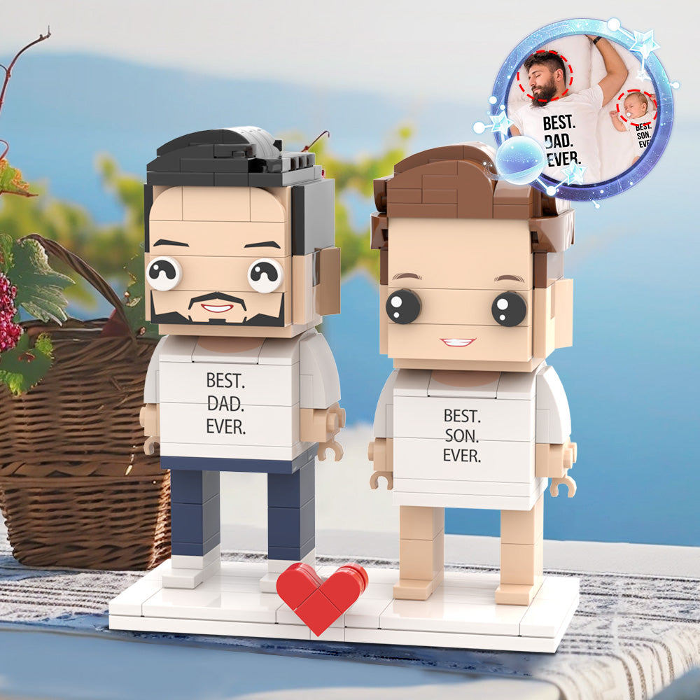 T-shirt Assorti « meilleur Papa De Tous Les Temps » Personnalisable Pour 2 Personnes, Figurines En Briques Personnalisées Pour Papa Le Jour De La Fête Des Pères - MiniMe Pillow