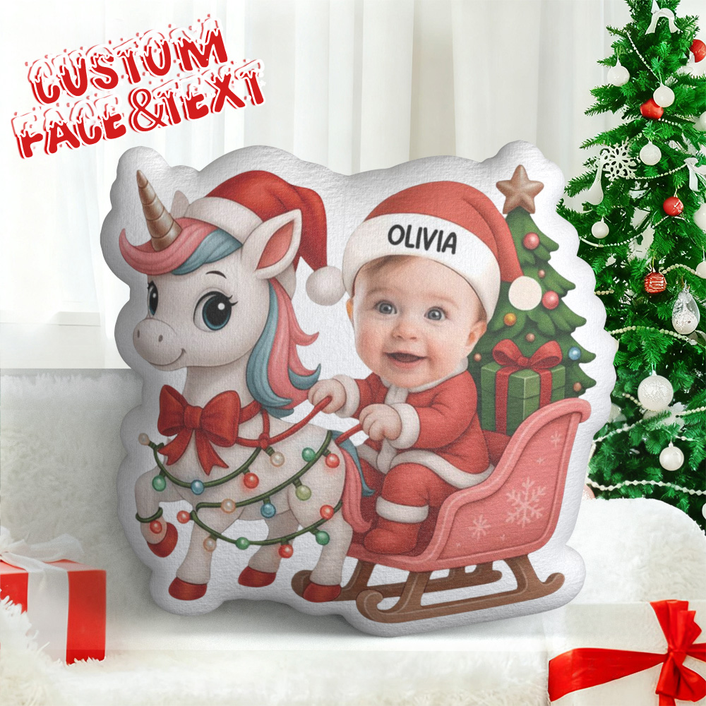 Oreiller De Noël Personnalisé Avec Visage Bébé Et Licorne Oreiller De Personnage De Noël Personnalisé Avec Nom Coussin En Peluche Cadeau De Noël Pour Enfants Et Décoration Intérieure
