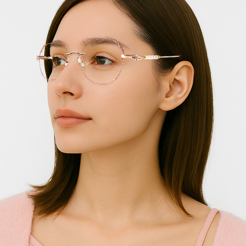 Eterlens ブルーライトカット老眼鏡 | パール装飾  | ファッショナブルで若見え | 形状記憶金属素材 - 商品画像 5/5 (Rimless BlueGuard)