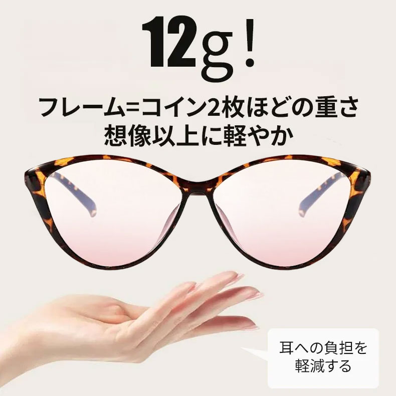 Eterlens | 9.5g キャットアイチークカラーレンズメガネ | 小顔効果ブルーライトカット | ガーリースタイル