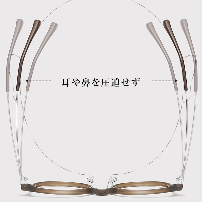 11.9g軽量の老眼鏡｜透明感ブラウンのラウンド風フレーム｜ブルーライトカット｜Eterlens