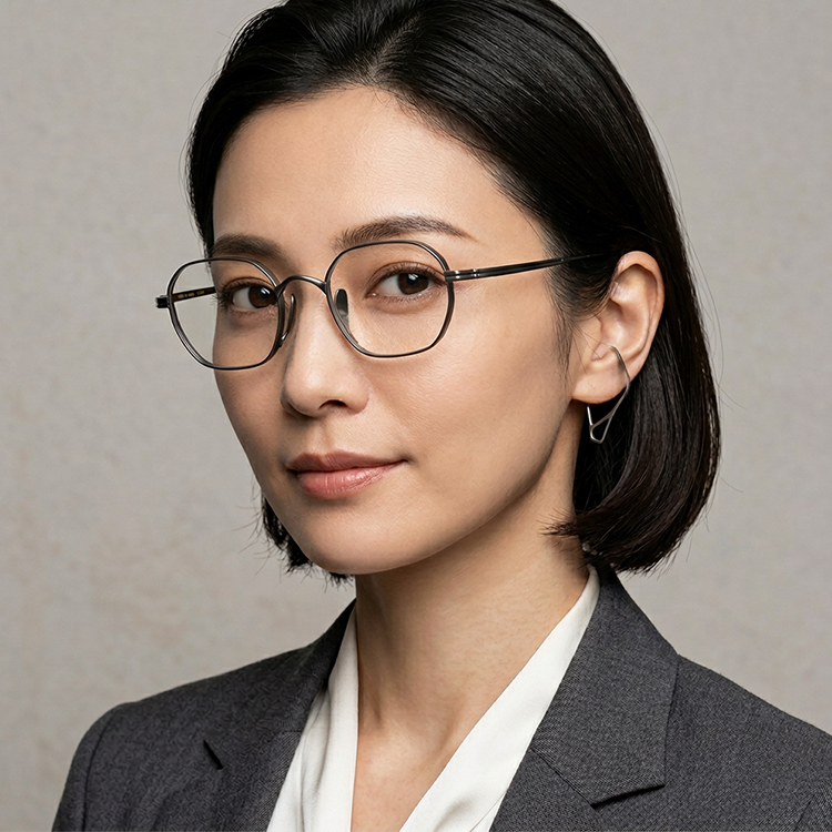 【小顔効果・ 超軽量 9.7g】Eterlens オーダーメイドメガネ 多角形 | 纯チタンフレーム | 度付き対応・幾何学モダン・男女兼用 - 商品画像 4/12 (Round RxReady)