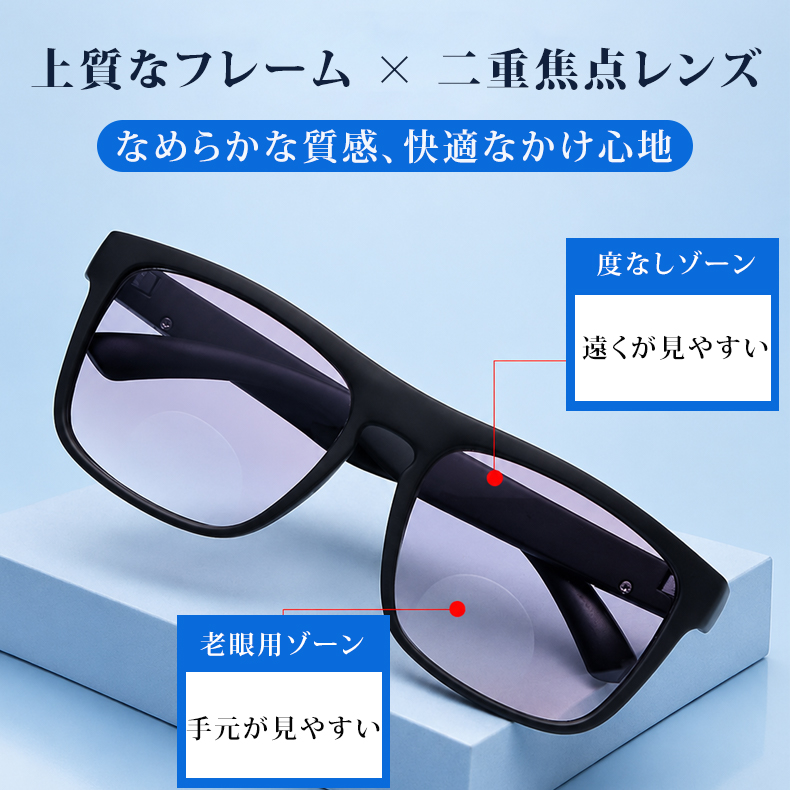 【軽やかなかけ心地・遠近両用】Eterlens｜超軽量PC スクエア型【驚きの軽さ】｜UVカット 快適なサングラス | 度付きサングラス