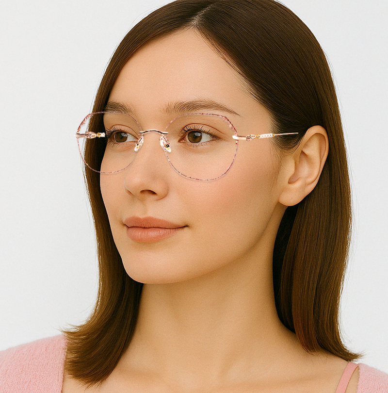 Eterlens ブルーライトカット老眼鏡 | パール装飾  | ファッショナブルで若見え | 形状記憶金属素材 - 商品画像 3/5 (Rimless BlueGuard)