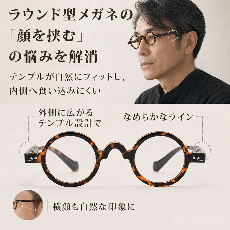 【超軽量14.6g・時の円環】Eterlens | 柔軟TR素材・極小ラウンド【Fashion-丸顔】| 鼻が痛くならない | アーティストの品格 メガネ |ストリート・ファッション 商品画像 2