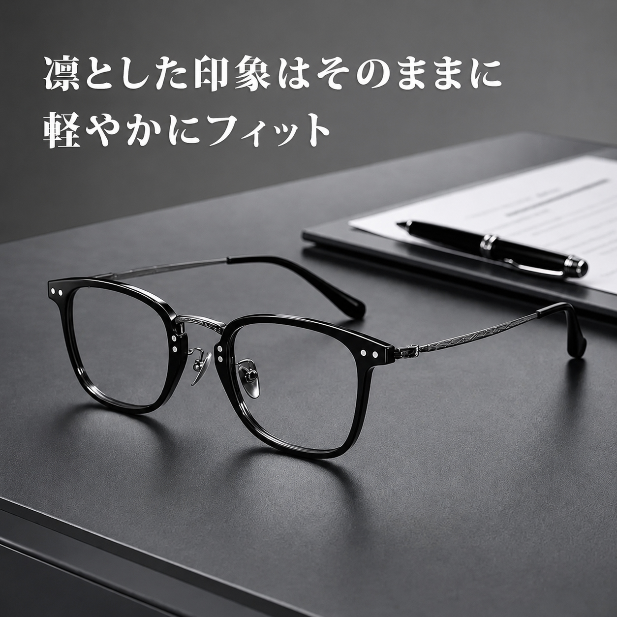 【知的でシャープ・小顔効果】Eterlens スクエアメガネ| TR+チタン|   13.9g超軽量フレーム | 度付き対応・ブルーライトカット