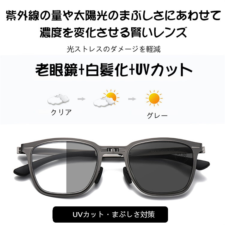 コンパクトに折りたためる 賢い調光シニアグラス | Square Photo - 商品画像 3/5