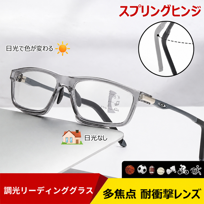 Eterlens リーディングミラー  "ヴァーテックス" | 全ての機能をこの1本に集約 | 遠近両用 調光レンズ ブルーライトカット | 快適フィットの調整可能鼻パッド、滑り止め リーディングミラー