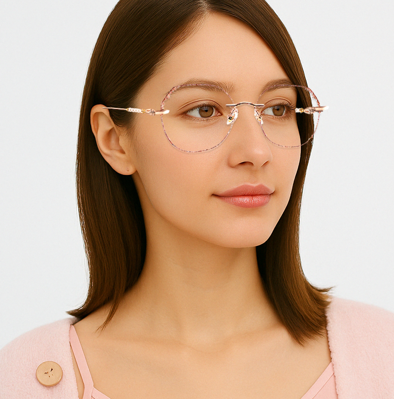 Eterlens ブルーライトカット老眼鏡 | パール装飾  | ファッショナブルで若見え | 形状記憶金属素材 - 商品画像 4/5 (Rimless BlueGuard)