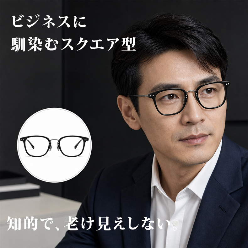 【知的でシャープ・小顔効果】Eterlens スクエアメガネ| TR+チタン|   13.9g超軽量フレーム | 度付き対応・ブルーライトカット・男女兼用