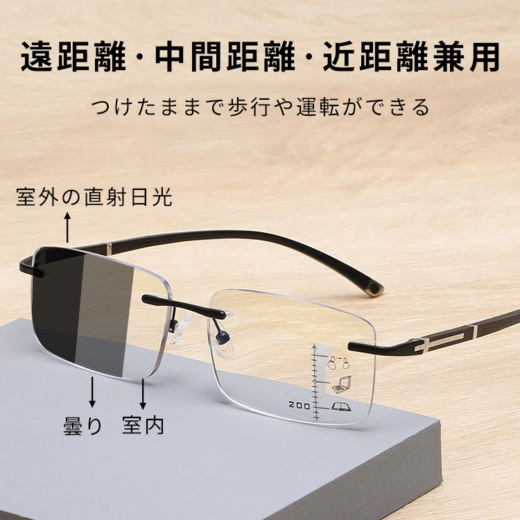 KL Eterlens 遠近両用 調光メガネ【ゼロ・フレックス】かけている事を忘れる超軽量ツーポイント(縁なし) | 1本で3役 | ブルーライトカット 老眼鏡 