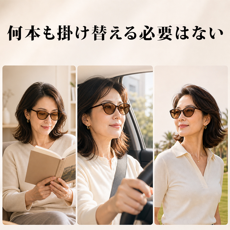 【TR軽量・調光変色】 Eterlens｜欧米風ビッグフレームキャットアイ ブルーライトカットメガネ｜軽やかなTR素材 長時間でも鼻に負担がかかりにくい｜自動調光で1本2役｜ビッグフレームですっきり見え・すっきり見え-Brown 商品画像 5