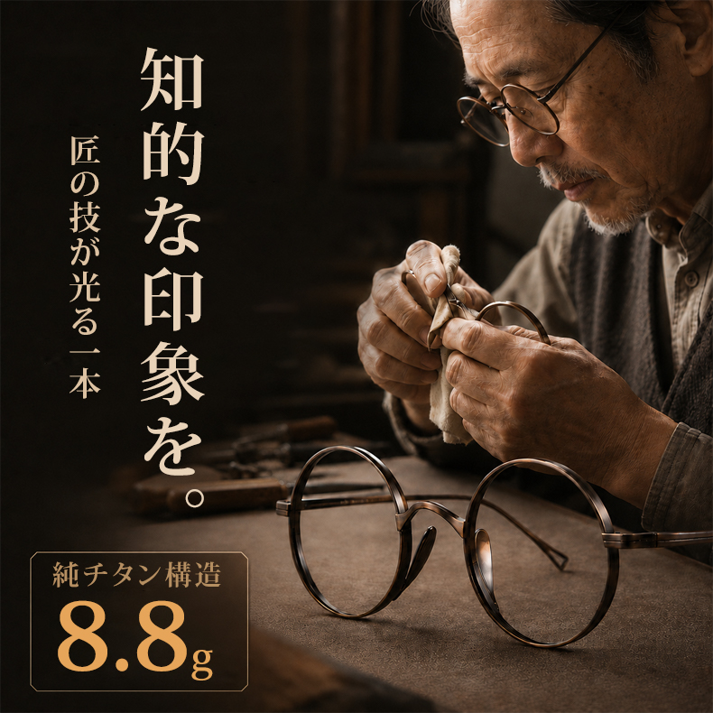 ブラウンラウンドメガネ (度あり) Eterlens｜8.8g 高級感のあるレトロ風メガネ｜度付き可能｜匠の技が