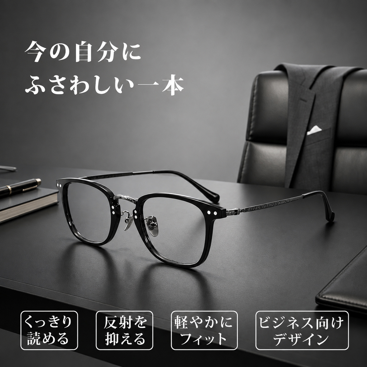 【知的でシャープ・小顔効果】Eterlens スクエアメガネ| TR+チタン|   13.9g超軽量フレーム | 度付き対応・ブルーライトカット