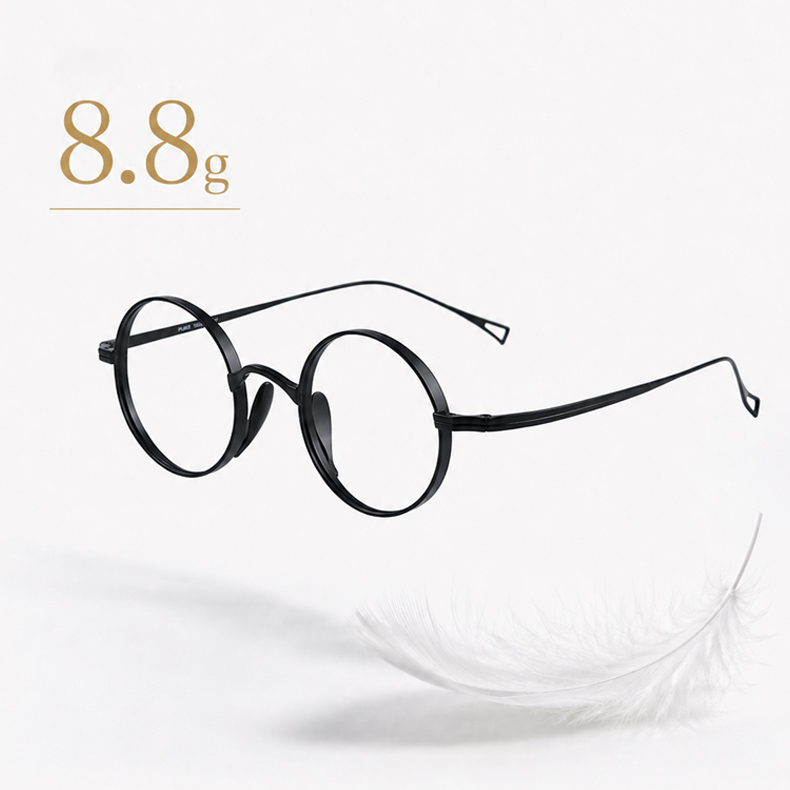 [ブラック]Eterlens KL 時の円環コレクション『刻』｜8.8g 超軽量のチタン製レトロラウンドメガネ｜度付き可能｜匠の技が光る一本