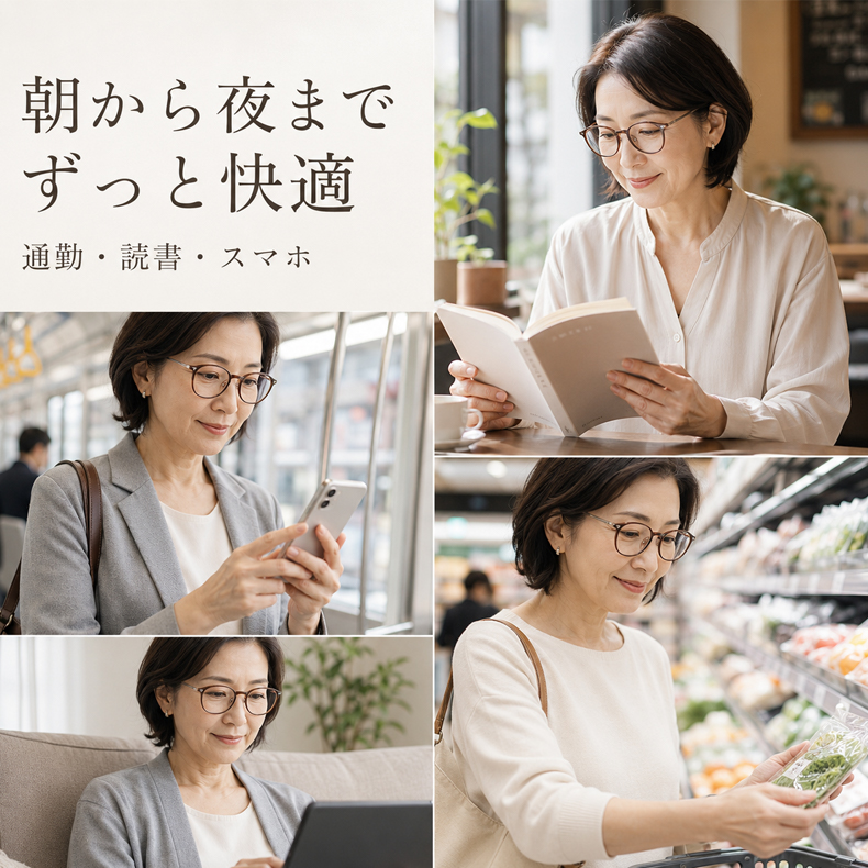 11.9g軽量の老眼鏡｜透明感ブラウンのラウンド風フレーム｜ブルーライトカット｜Eterlens