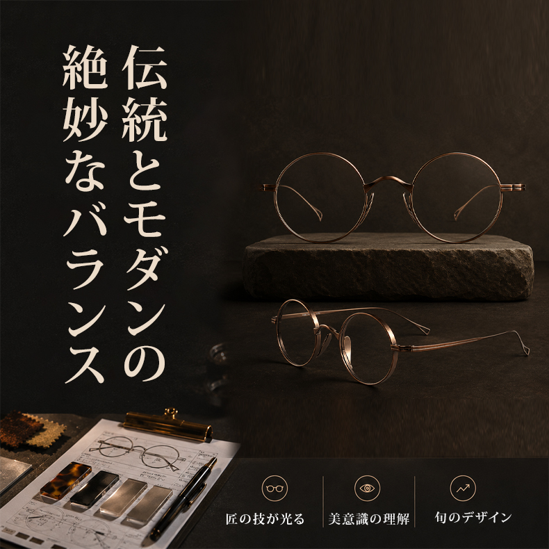 Eterlens KL 時の円環コレクション『刻』｜8.8g 超軽量のチタン製レトロラウンドメガネ｜度付き可能｜匠の技が光る一本