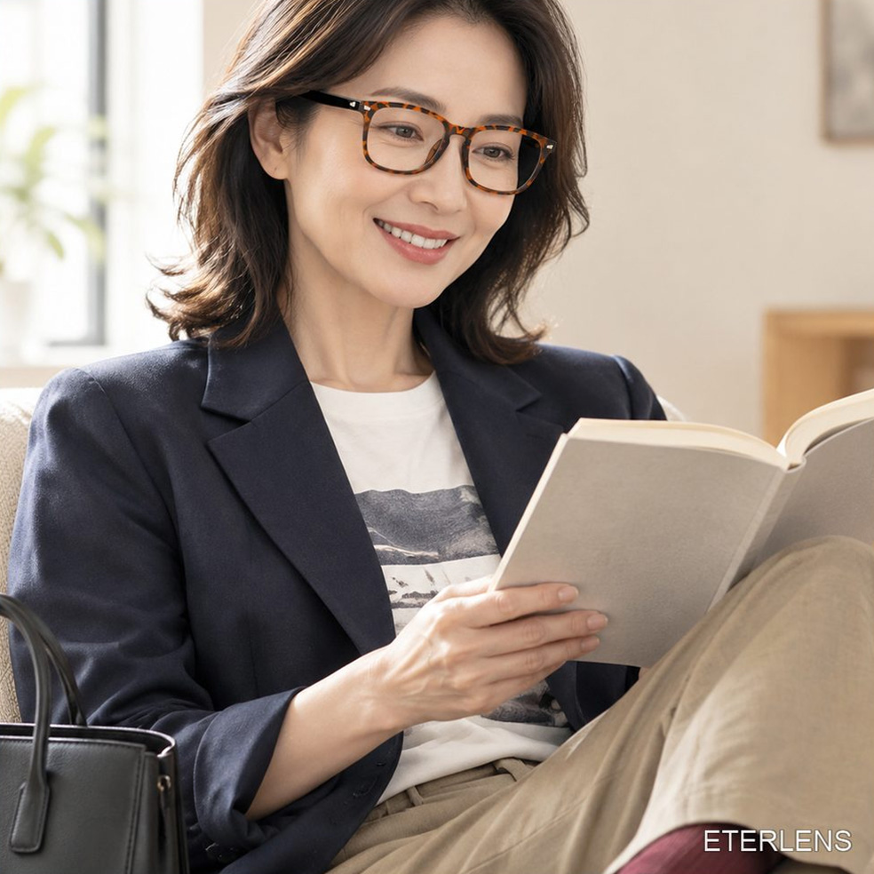 遠近両用累進多焦点ブルーライトカットビッグフレーム老眼鏡 | Wellington Progressive | Eterlens