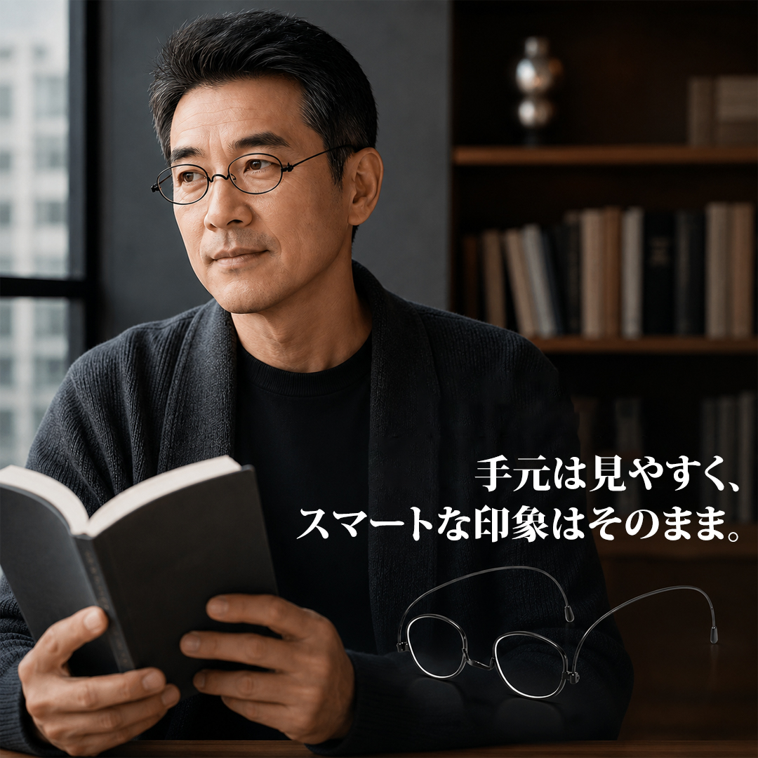 山型ノーズパッド 極薄｜折りたたみ式ブ ルーライトカット｜持ち運びやすい老眼鏡 | Round FoldLite | Eterlens