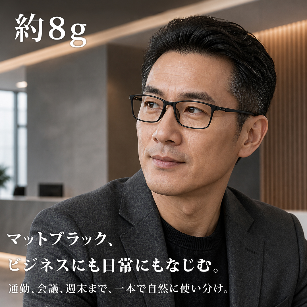 【締めつけにくく快適・約8g超軽量】Eterlens スクエア型メガネ｜TR-90｜UVカット｜軽やかな掛け心地