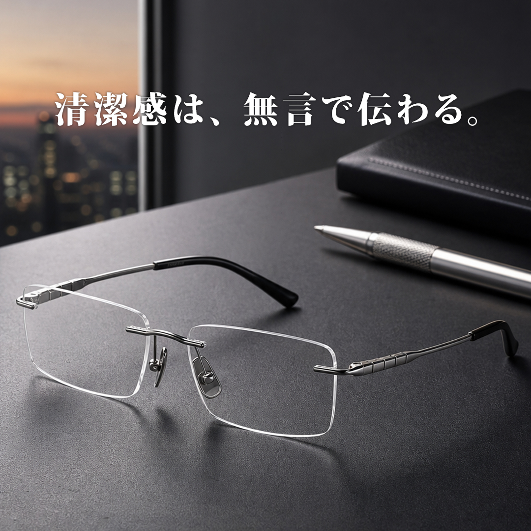【軽やかな掛け心地】Eterlens 約10g 純チタン リムレスメガネ｜ブルーライトカット｜UVカット