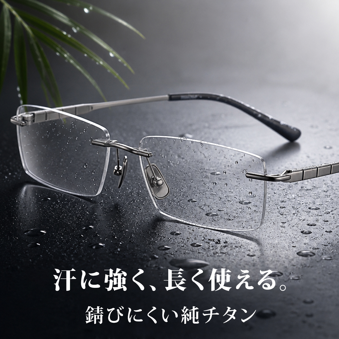 【軽やかな掛け心地】Eterlens 約10g 純チタン リムレスメガネ｜ブルーライトカット｜UVカット