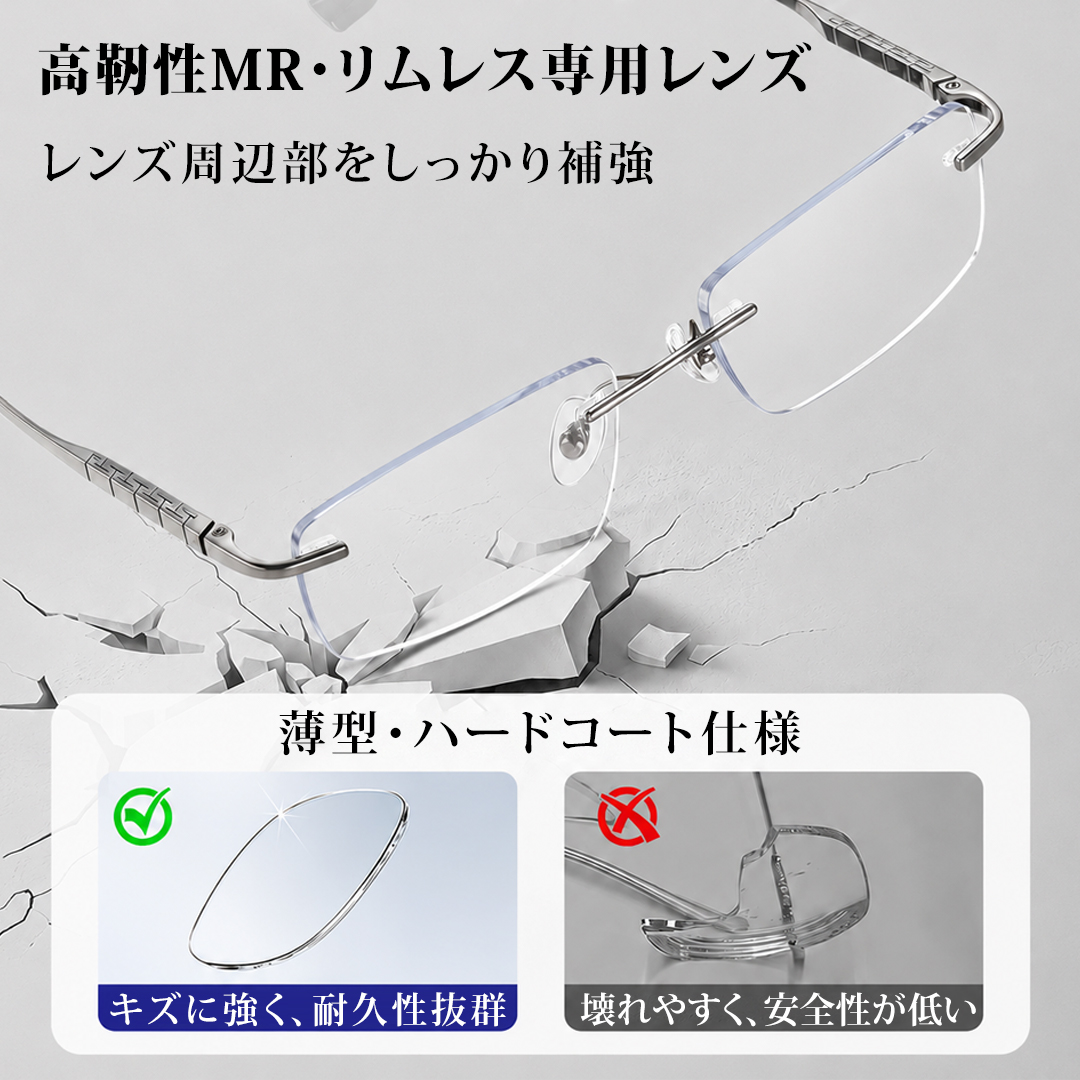 【軽やかな掛け心地】Eterlens 約10g 純チタン リムレスメガネ｜ブルーライトカット｜UVカット