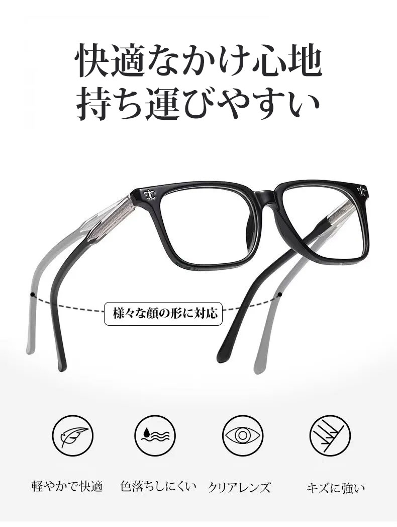 【調光・遠近両用】Eterlens 色が変わる老眼鏡｜大きなスクエア型｜芯張りテンプル｜アセテート｜ブルーライトカット 紫外線対策 ユニセックス 商品説明画像 9
