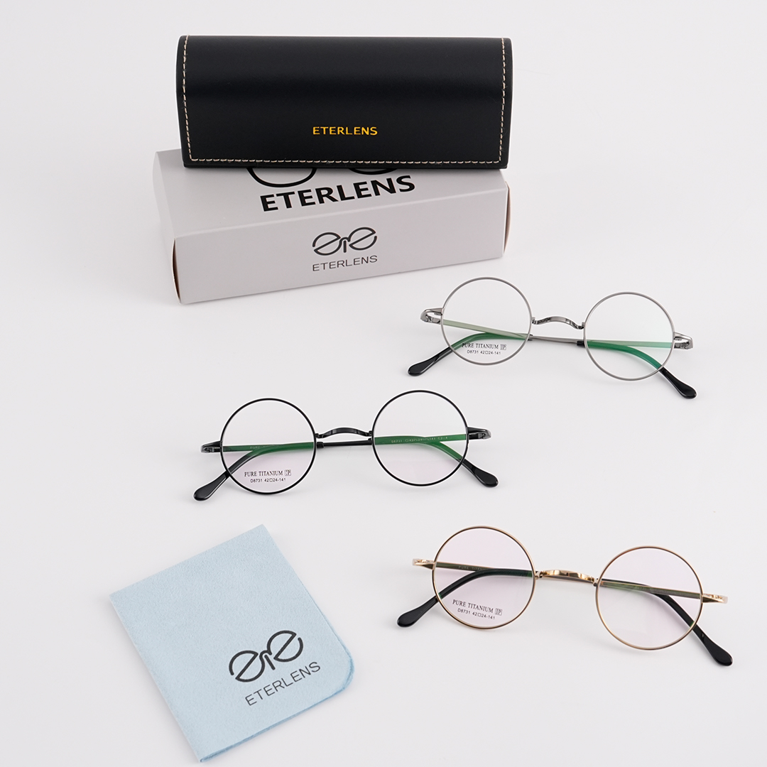 【7g超軽量・鼻パッドなし】｜Eterlens 時の円環コレクション｜チタン製一山タイプ丸メガネ｜化粧崩れ防止・度付き対応・金属アレルギーフリー