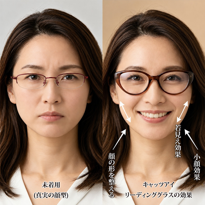 【上向きキャットアイ型・すっきり見え】 Eterlens｜上品なキャットアイ型リーディンググラス｜ブルーライトカット×軽やかなビッグフレーム｜アジア女性の顔立ちにフィット｜スマホ・PC・読書これ1本で対応