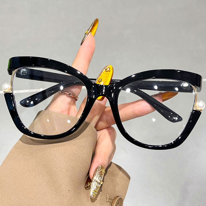 マルチカラーメガネ キャットアイスタイル Eterlensフォックス型パール装飾ブルーライトカット老眼鏡