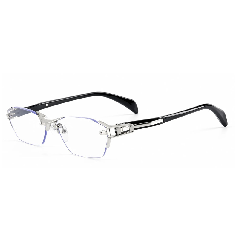 【ブルーライトカット・調光レンズ・リムレス】 Eterlens｜ミニマルな多角形リムレス老眼鏡｜シャープな幾何学デザイン・洗練された印象｜目にやさしくて快適