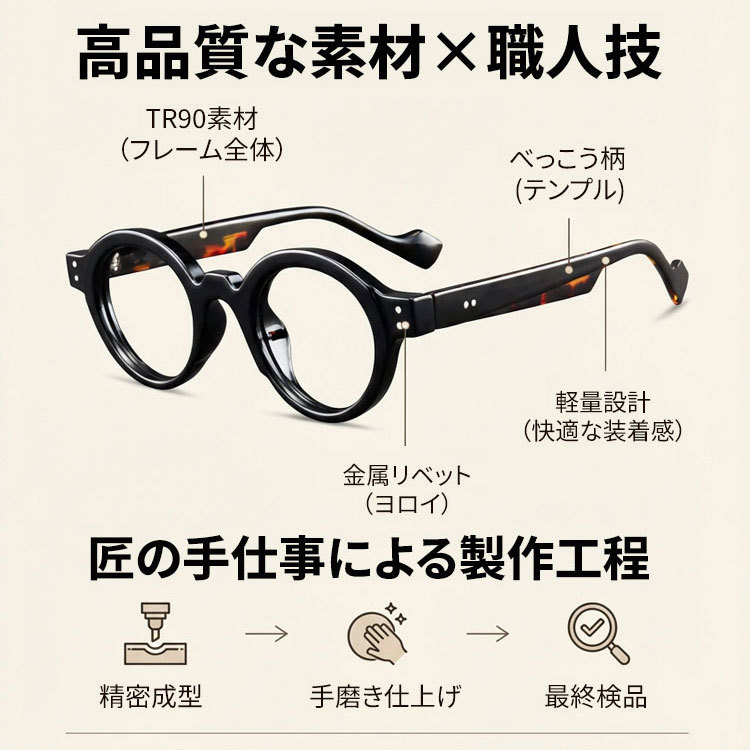 時の円環コレクション| レトロ風ラウンドフレーム老眼鏡 | Round BlueGuard - 商品画像 4/18