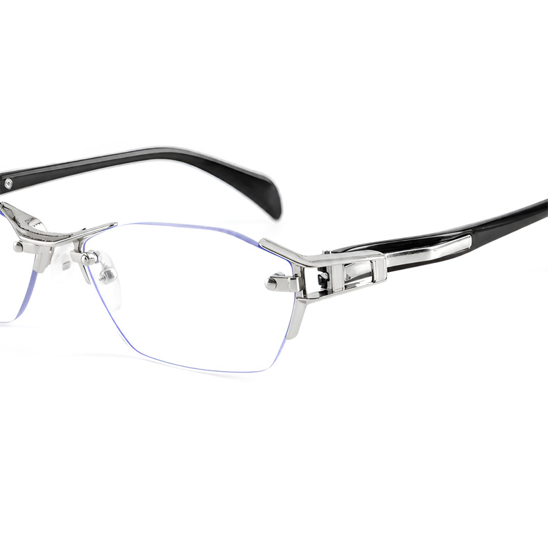 【ブルーライトカット・調光レンズ・リムレス】 Eterlens｜ミニマルな多角形リムレス老眼鏡｜シャープな幾何学デザイン・洗練された印象｜目にやさしくて快適