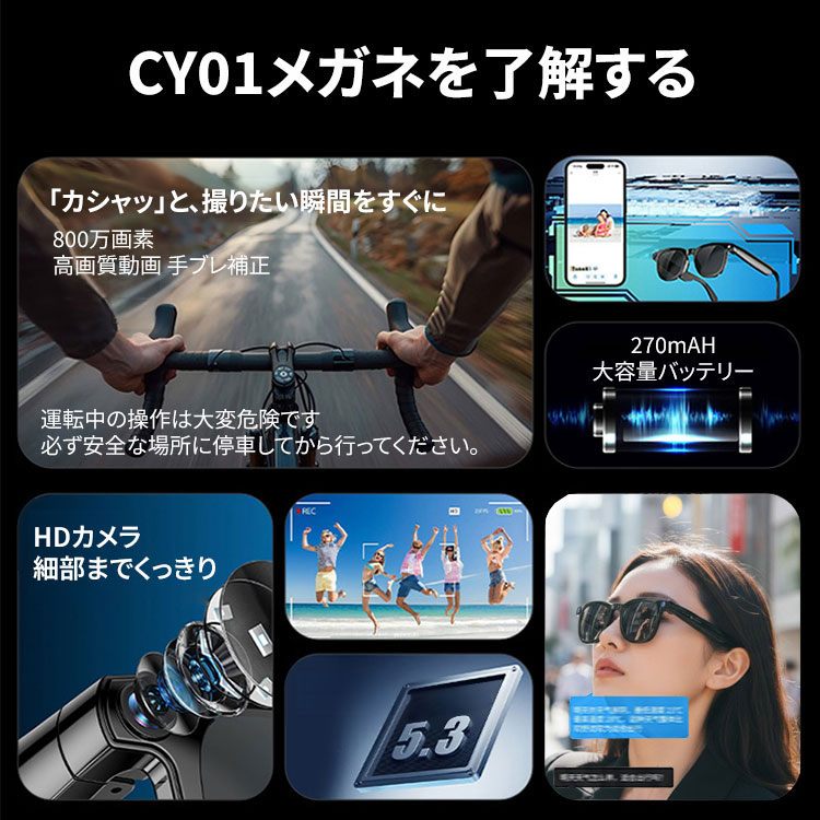 【ハンズフリー撮影・AI翻訳】Eterlens スマートグラス オーディオグラス | 動画撮影・音楽通話・WiFi転送 | クリアレンズ 伊達メガネ レンズ交換可能 ウェリントン