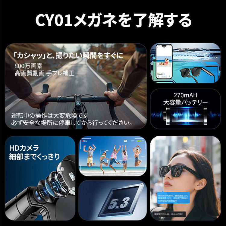 【ハンズフリー撮影・AI翻訳】Eterlens スマートグラス オーディオグラス | 動画撮影・音楽通話・WiFi転送 | クリアレンズ 伊達メガネ レンズ交換可能 ウェリントン