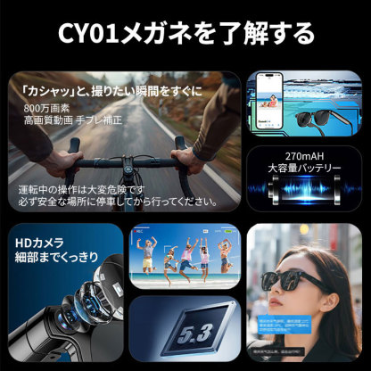 【ハンズフリー撮影・AI翻訳】Eterlens スマートグラス オーディオグラス | 動画撮影・音楽通話・WiFi転送 | クリアレンズ 伊達メガネ レンズ交換可能 ウェリントン