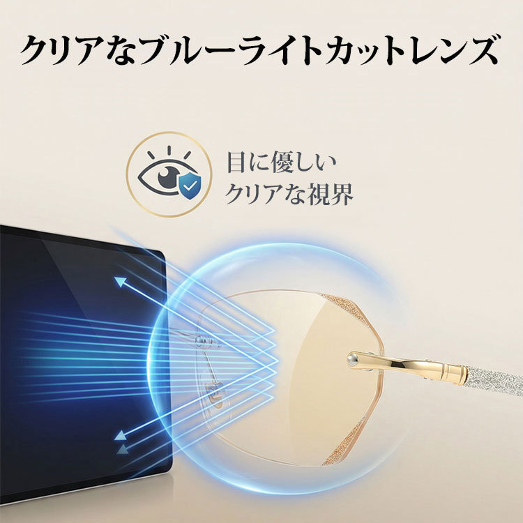 【素肌に寄り添う、さりげない輝き】Eterlens | 「輝きを放つテンプル」リムレス | 超軽量チタン 縁なし | リーディングミラー 度付き