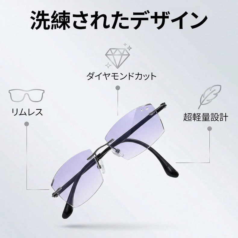 【黄金比スクエア・知的な印象】Eterlens 老眼鏡 メンズ | 縁なし | 超軽量メタル | ブルーライトカット・ビジネス・高品質シニアグラス