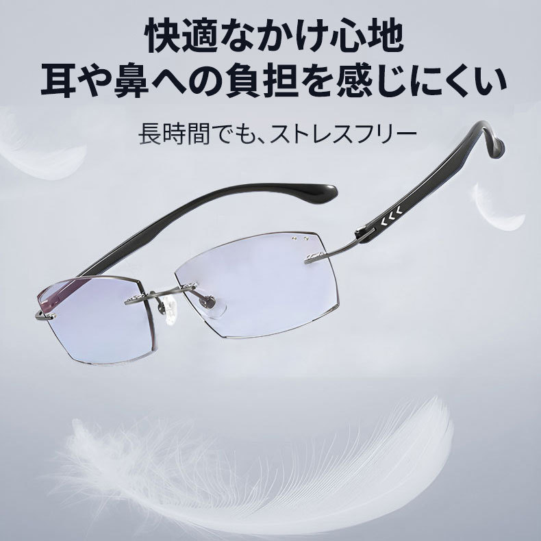 【黄金比スクエア・知的な印象】Eterlens 老眼鏡 メンズ | 縁なし | 超軽量メタル | ブルーライトカット・ビジネス・高品質シニアグラス