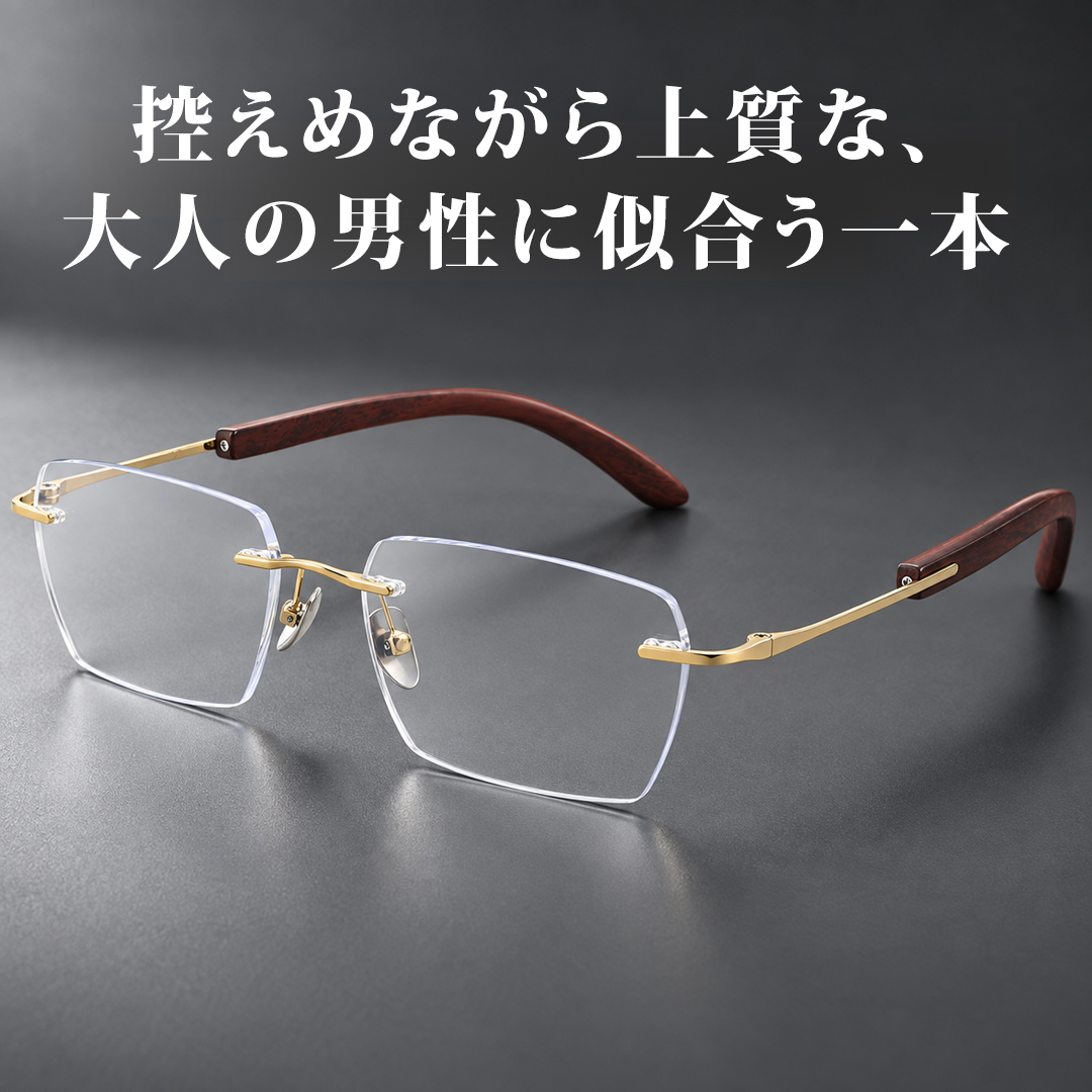 Eterlens｜天然檀木リムレスメガネ｜木ならではのやさしい肌あたり｜締めつけにくい軽やかなかけ心地｜汗ばむ季節も使いやすい｜長時間のデスクワークにも