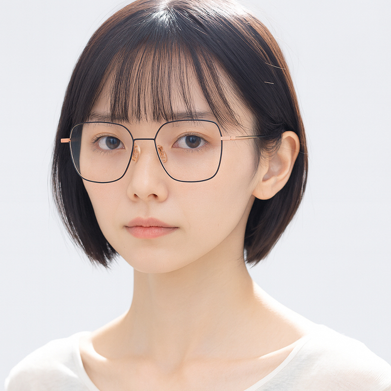 Eterlens｜ビジネス用ビッグフレームセミチタンメガネ｜度付き対応｜独特なデザイン感