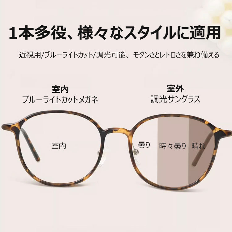 Eterlens老眼鏡|調光ブルーライトカット|レトロ風で目に優しい|PC+金属素材-Eterlens