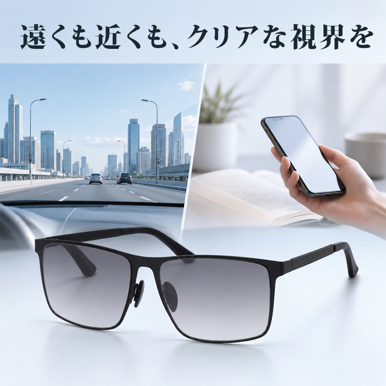 【サングラス・老眼鏡2in1】Eterlens | 遠近両用累進多焦点老眼鏡付きサングラス |遠くも手元もこれ一本、ドライブから通勤まで快適