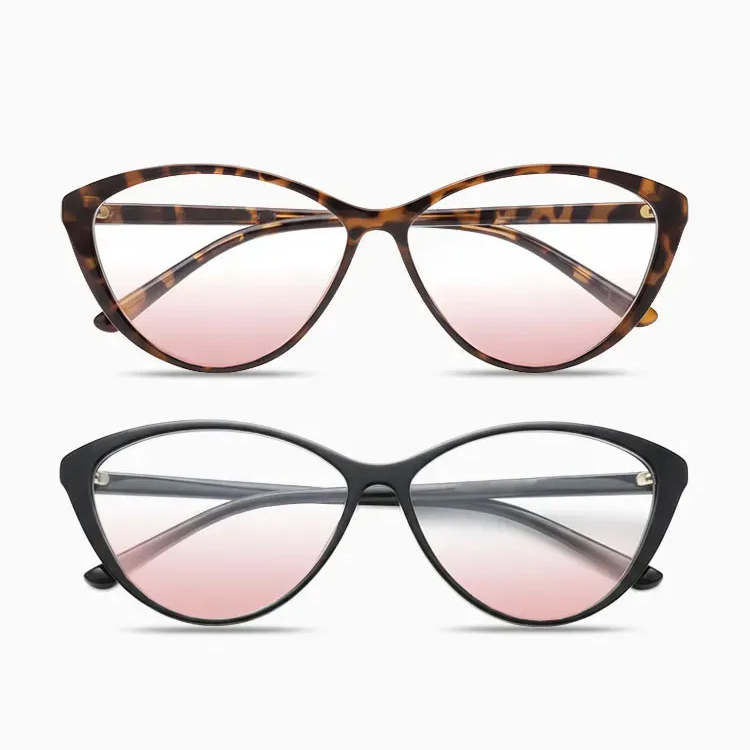 【小顔効果・チークカラーレンズ】Eterlens 老眼鏡 おしゃれ フォックス型型 | 9.5g超軽量ブルーライトカットメガネ | ガーリースタイル 度付き対応