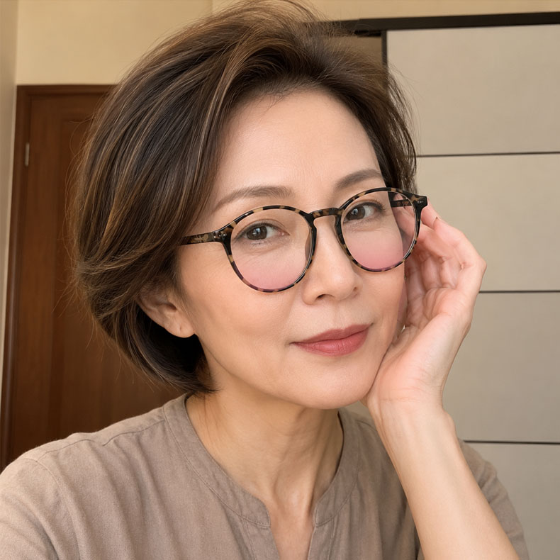 【顔まわりをすっきり見せる印象・すっぴん隠し】Eterlens ライトピンクビッグフレーム伊達メガネ | 超軽量TR素材 | 華やかな血色感カラー | ブルーライトカット・お洒落・度なし伊達眼鏡