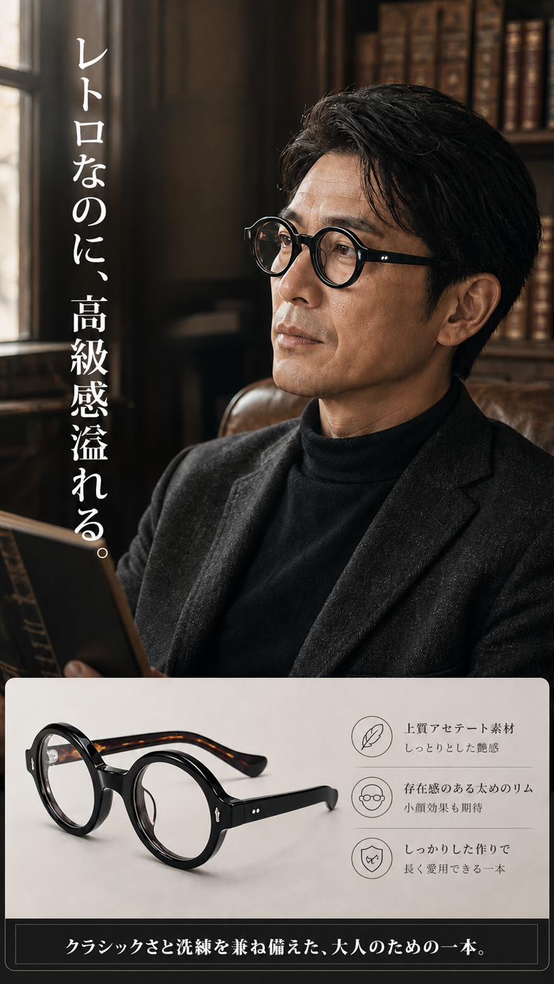 【文芸的な佇まい・べっ甲柄】ETERLENS | 「時の円環」極小ラウンド | 希少な小ぶりフレーム | アセテート メガネ 度付き 商品説明画像 6